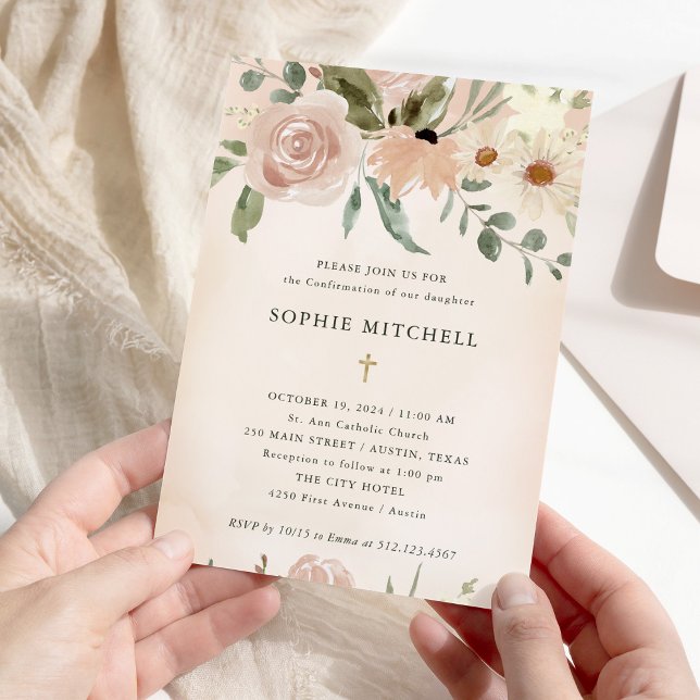 Invitation Confirmation simple Boho Blush Watercolor Flowers (Créateur téléchargé)