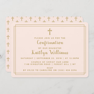 Invitation Confirmation simple Gold & Blush Pink Holy Cross
