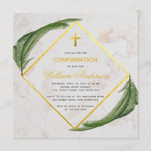Invitation Confirmation Verdure Fern Feuilles Faux Gold Marbl