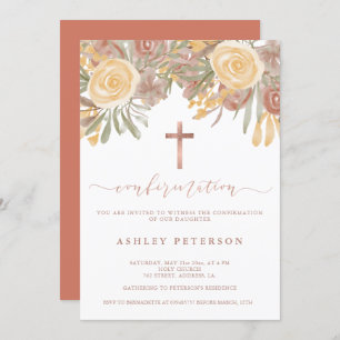 Invitation Confirmation verte en terre cuite fleurie d'or Ros