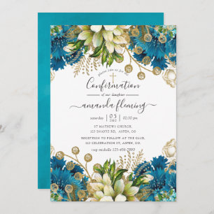 Invitation Confirmation vintage Turquoise et Gold Shabby