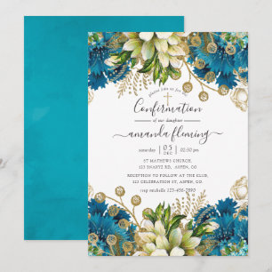 Invitation Confirmation Vintage Turquoise et Or Shabby