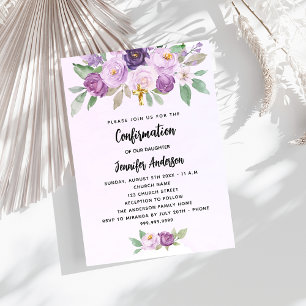 Invitation Confirmation violet fleurs croix de verdure