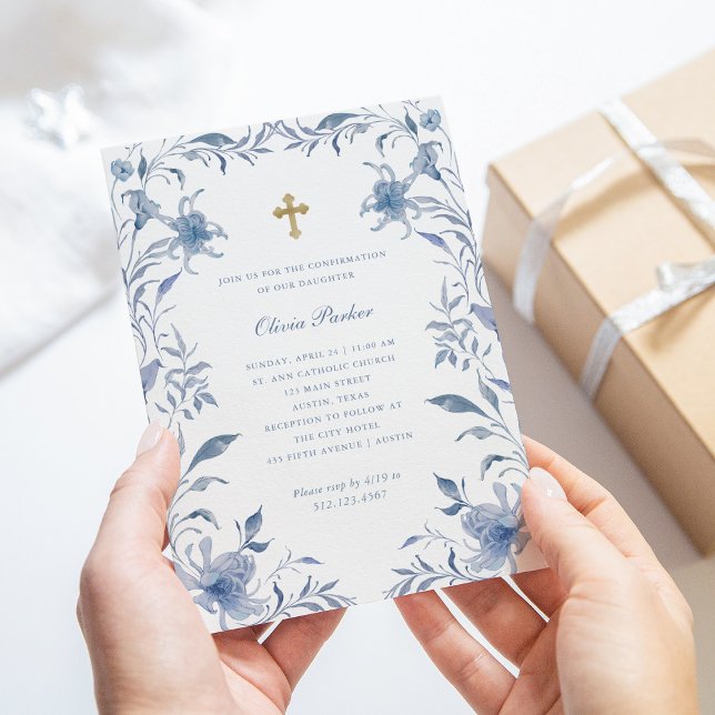 Invitation Confirmations | Chinoiserie florale bleue et blanc (Créateur téléchargé)