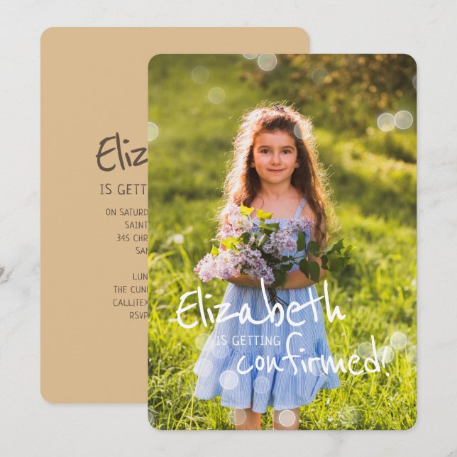 Invitation Confirmations| Photo personnalisée avec les lumièr (Devant / Derrière)