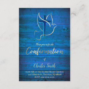 Invitation confirmations   Style Saint-Esprit sur bois bleu