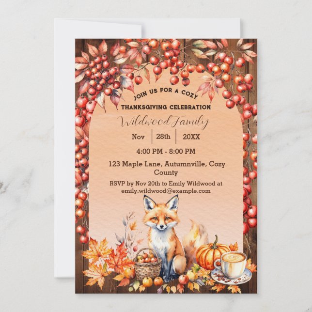 Invitation Confortable automne et renard Thanksgiving Invitat (Devant)