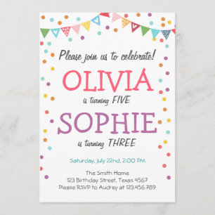 Invitation Conjoint à la fête d'anniversaire jumelle confetti