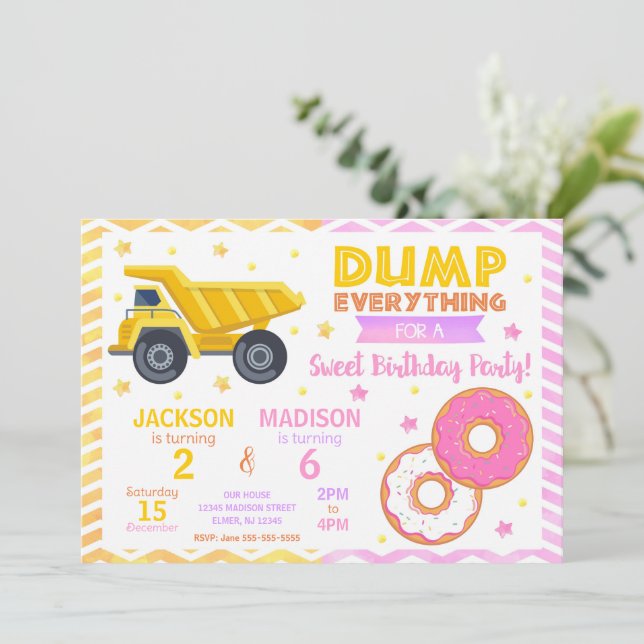 Invitation conjointe d'anniversaire Construction & (Debout devant)