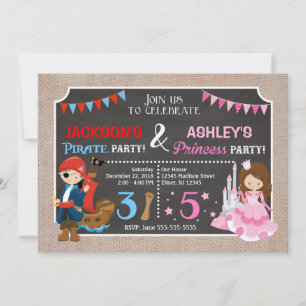 Invitation conjointe d'anniversaire de princesse e