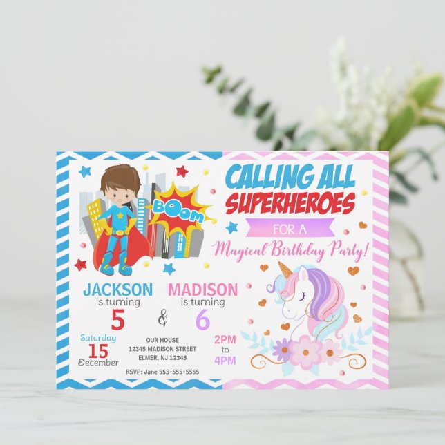 Invitation conjointe d'anniversaire de super-héros (Debout devant)