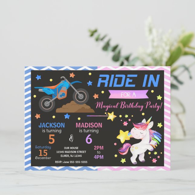 Invitation conjointe d'anniversaire Dirt Bike et L (Debout devant)