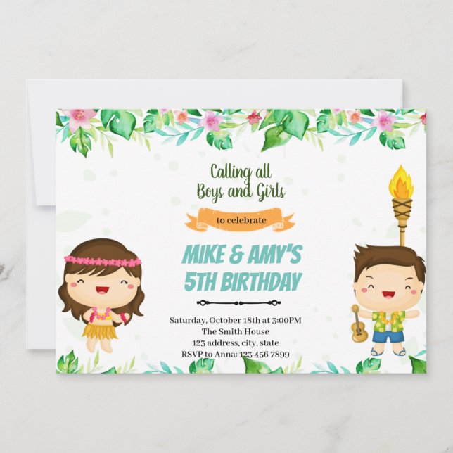 Invitation conjointe d'anniversaire estivale tropi (Devant)