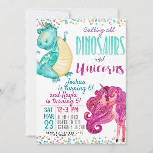 Invitation conjointe Unicorn Dinosaur