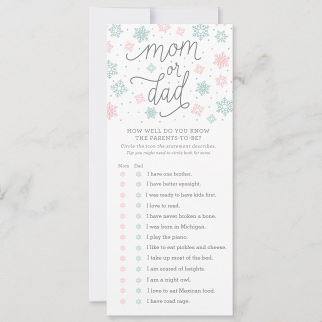 Invitation Connaissez-Vous Bien Le Jeu Baby shower Snowflake (Devant)