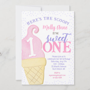 Invitation Conne de glace rose Pois 1er anniversaire fille