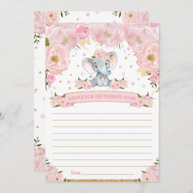 Invitation Conseil de Baby shower des éléphants pour les pare (Devant / Derrière)