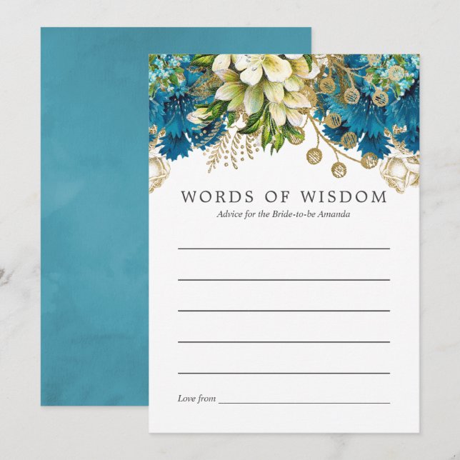 Invitation Conseil de la Fête des mariées turquoise et Gold S (Devant / Derrière)