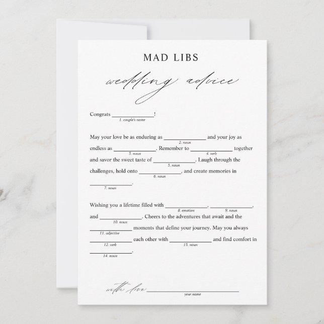 Invitation Conseil de mariage élégant Libs nuptiales jeu (Devant)