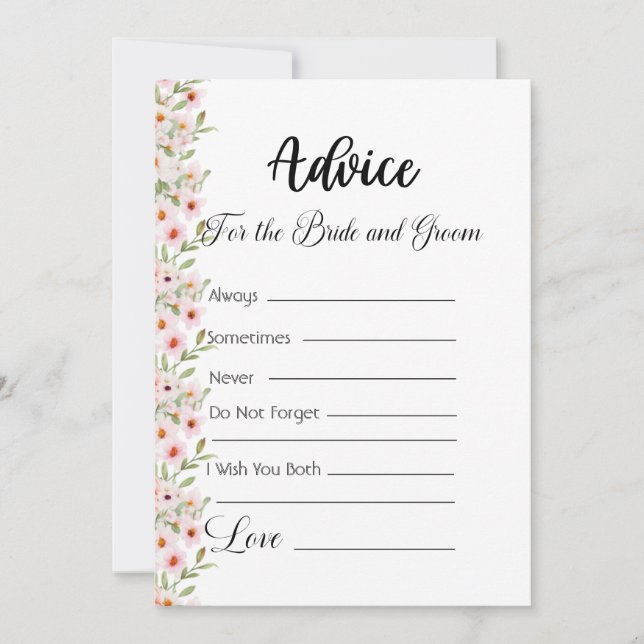 Invitation Conseil pour les Fleurs rose mariée et de chambre (Devant)