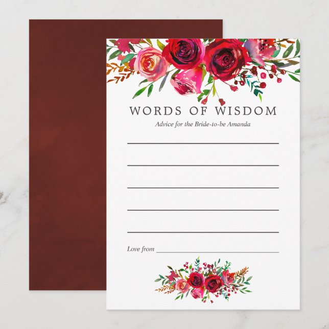 Invitation Conseils de douche nuptiale aquarelle florale pour (Devant / Derrière)