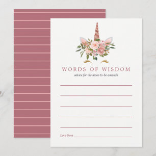 Invitation Conseils de maman pour Baby Shower Licorne Rose et