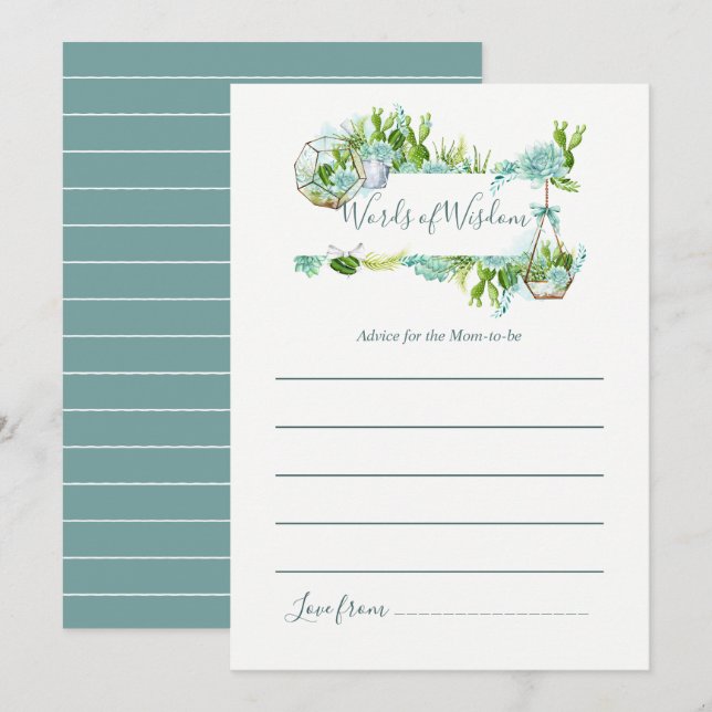 Invitation Conseils de succulentes à l'aquarelle pour la baby (Devant / Derrière)