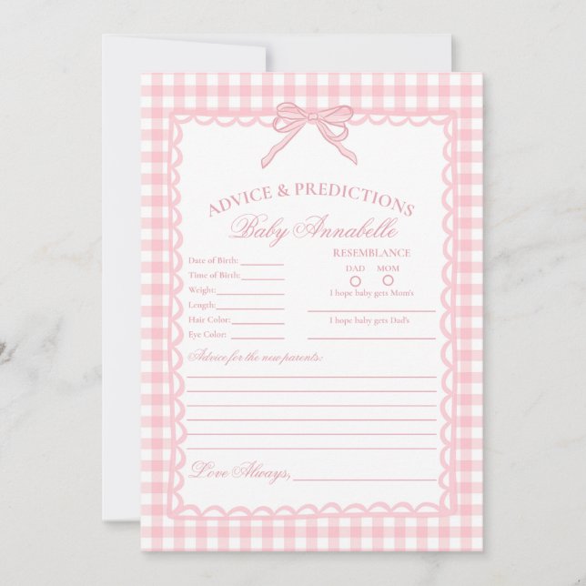 Invitation Conseils pour bébé - Ruban à volants en vichy rose (Devant)