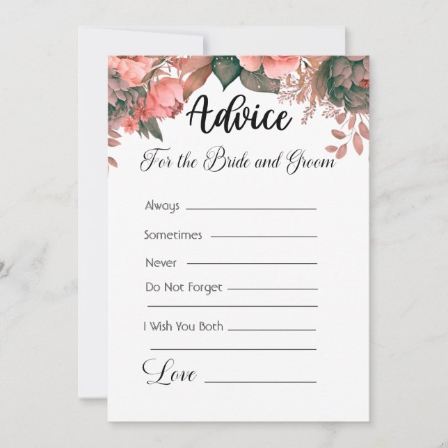 Invitation Conseils pour les mariés à fleurs vertes (Devant)