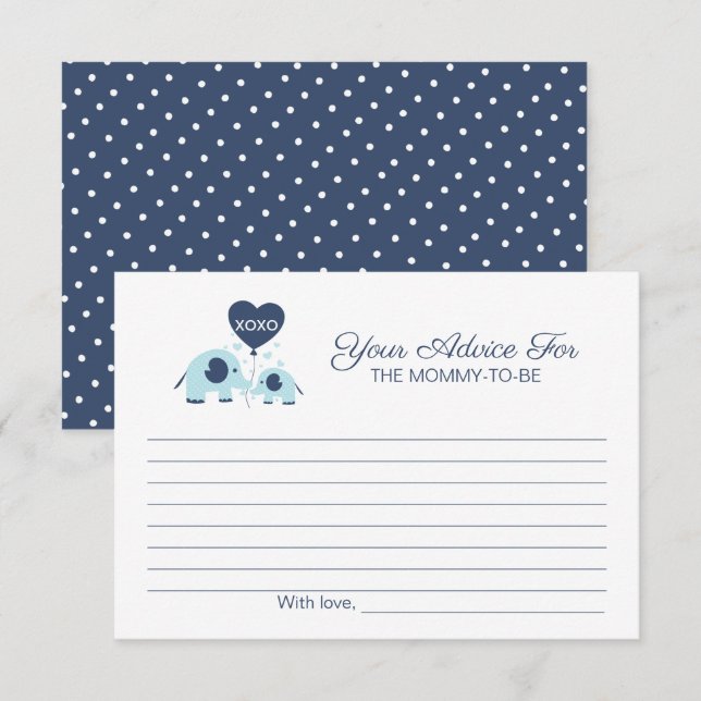 Invitation Conseils pour Maman-à-Venir Fête Bébé Éléphant Ble (Devant / Derrière)