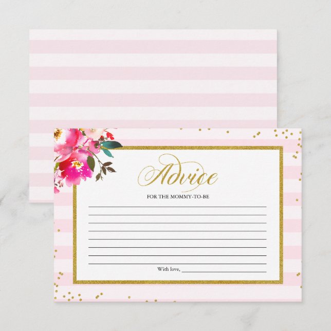 Invitation Conseils pour Maman Future Rose Doré Floral Baby S (Devant / Derrière)