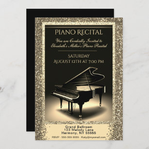 Invitation Considérant piano avec Parties scintillant or sur