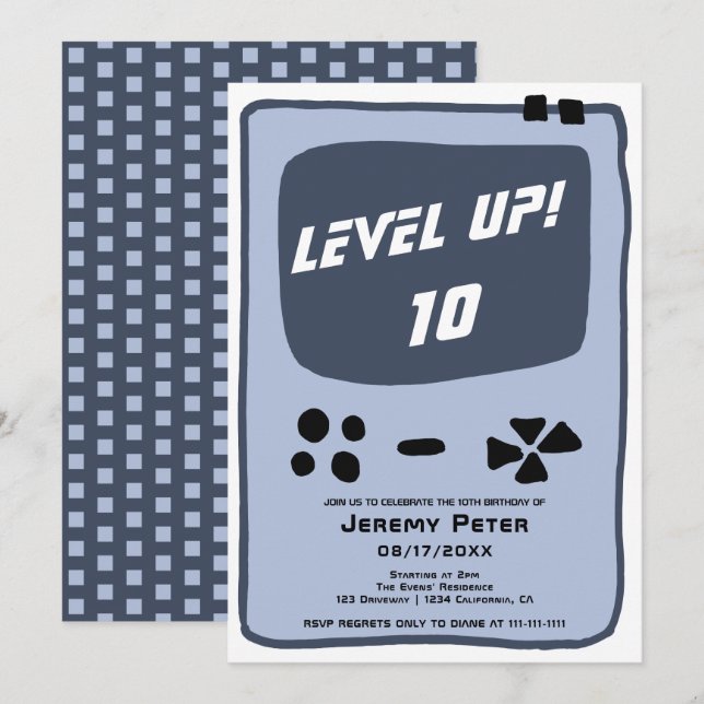 Invitation Console de jeu vidéo niveau jusqu'à 10 enfant anni (Devant / Derrière)