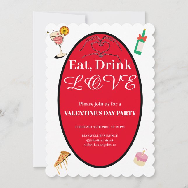 Invitation Consommation moderne Boire Aimer Saint-Valentin Co (Devant)