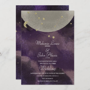 Invitation Constellation de lune Mariage céleste violet or