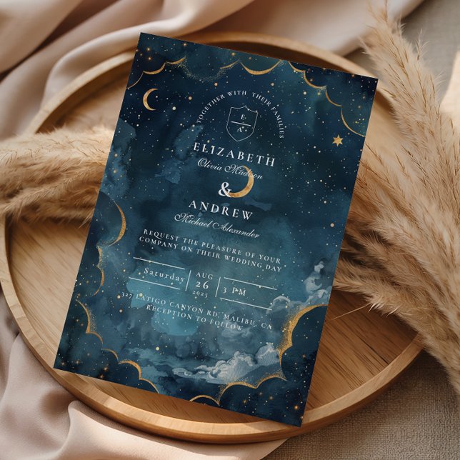 Invitation Constellation Florale de Mariage de Minuit (Créateur téléchargé)