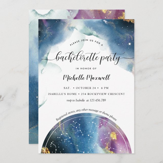 Invitation Constellations célestes Stars Bachelorette Party (Devant / Derrière)