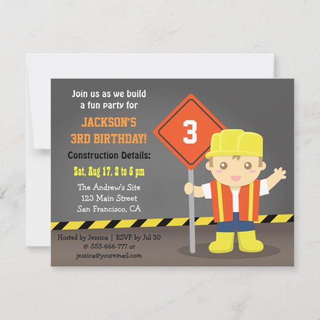 Invitation Constructeur Boy Construction Thème Anniversaire (Devant)