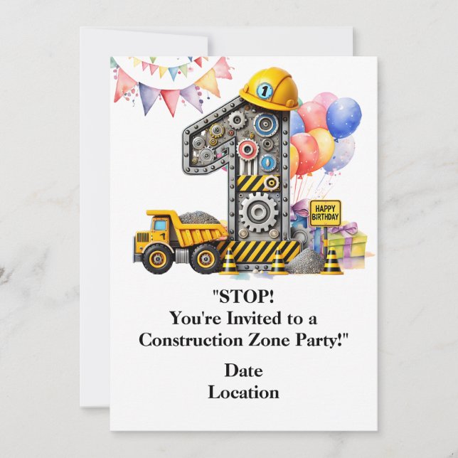 Invitation Construction 1ère fête d'anniversaire (Devant)