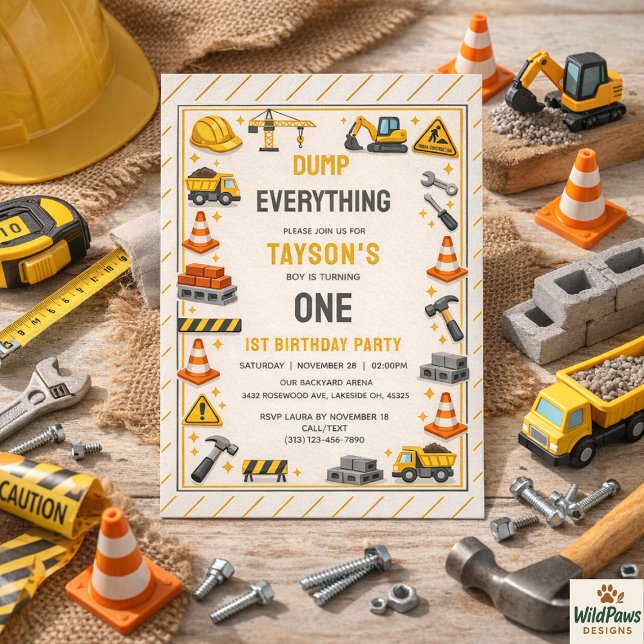 Invitation Construction 1ST Birthday | Builder Truck Party  (Construction 1ST Birthday | Builder Truck Party Invitation
)