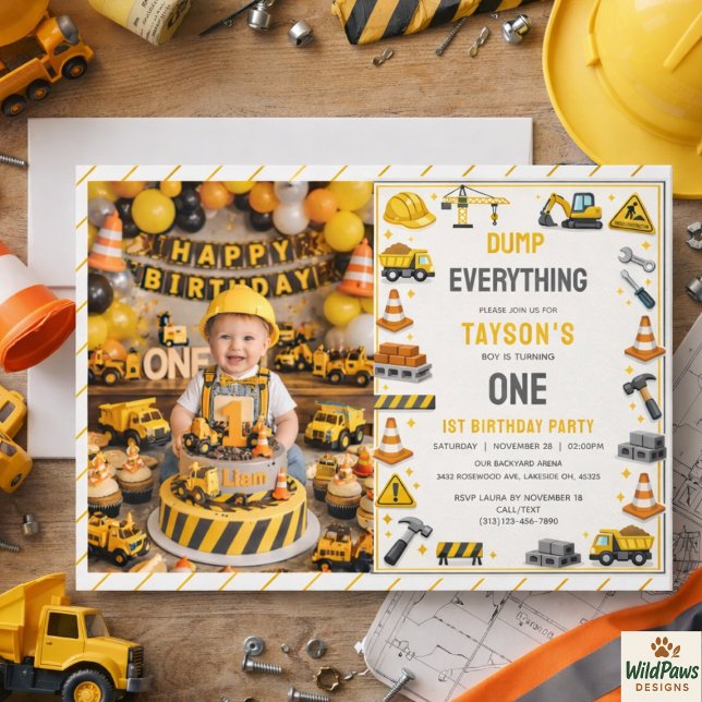 Invitation Construction 1ST Birthday | Builder Truck Party  (Construction 1ST Birthday | Builder Truck Party Invitation
)