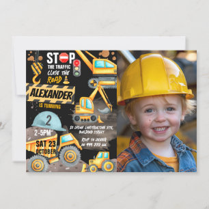 Invitation Construction 2e anniversaire Photo Camion Digger