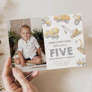 Invitation Construction 5e CINQ fête d'anniversaire