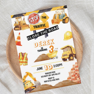 Invitation Construction Anniversaire, Construction, Tracteur,