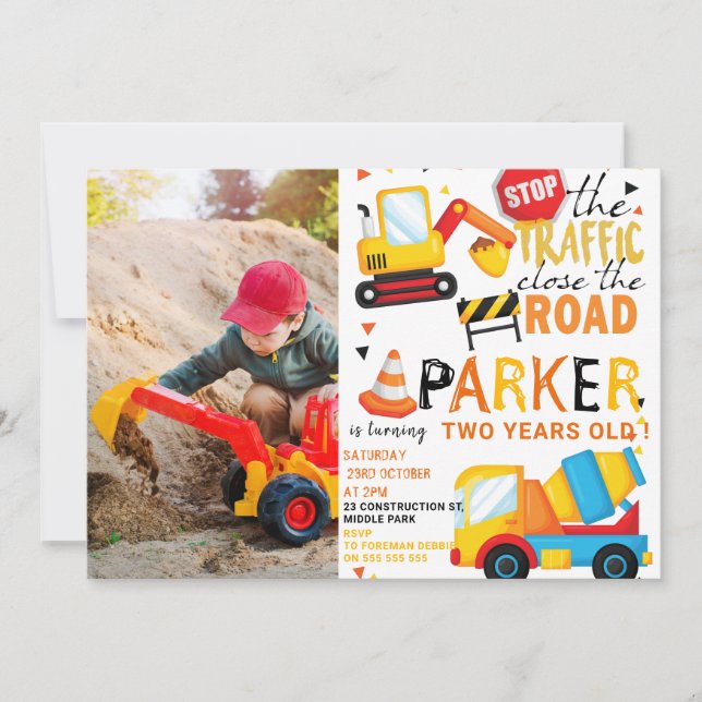 Invitation Construction Anniversaire Cute Photo (Devant)