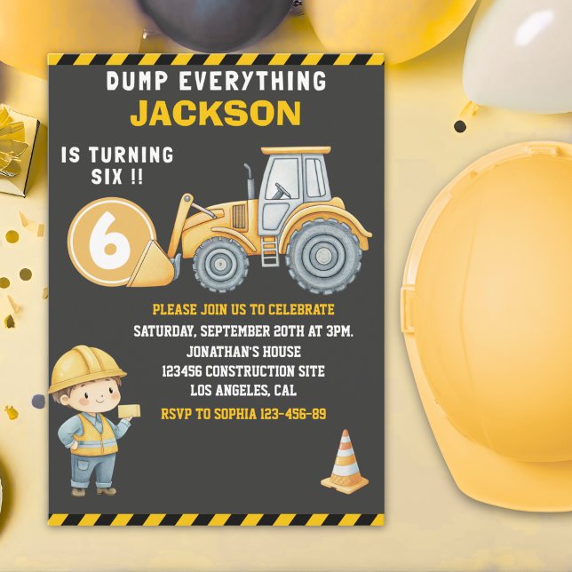 Invitation Construction Birthday Turning Six Boy (Créateur téléchargé)