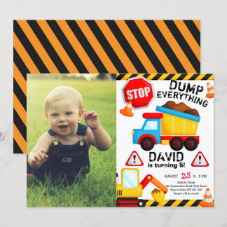 Invitation Construction Boy Dump Truck avec photo