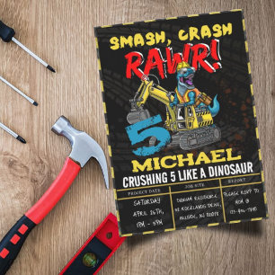 Invitation Construction Boys Anniversaire T Rex Dinosaur Part