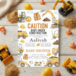 Invitation construction bulldozer celebration baby boy shower