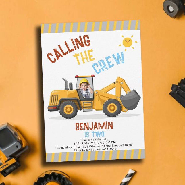 Invitation Construction Bulldozer Crew Boy 2e Anniversaire Ph (photo construction birthday invitation 2 second boys bulldozer vehicle crew theme personalized)